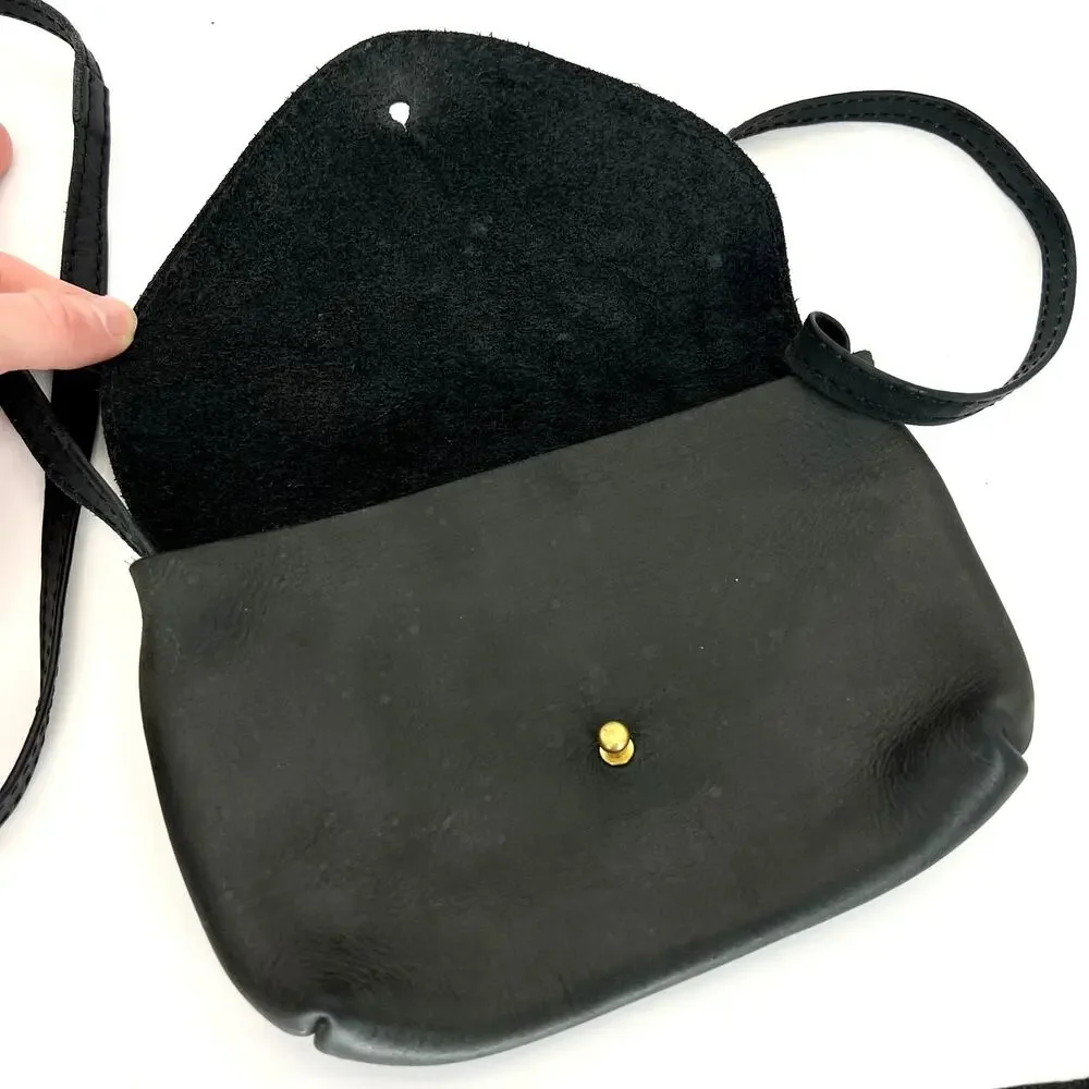 Parker Clay Everly Crossbody Bag  Purse Leather Flap Closure Long Strap Black